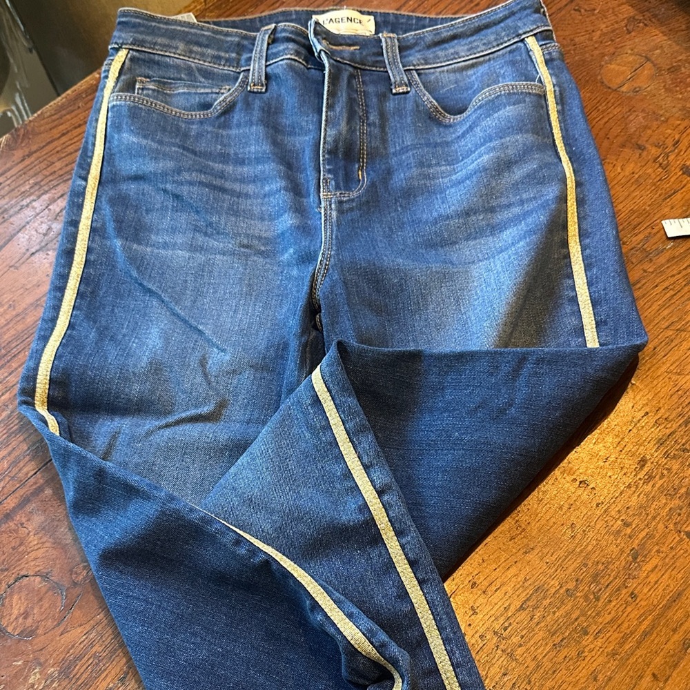 L'AGENCE Blue Jeans with Gold Trim